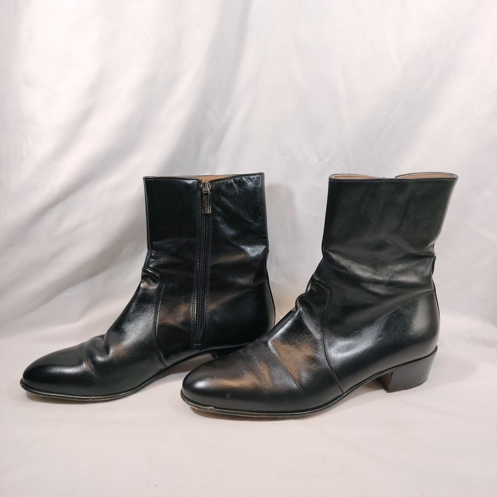 Mario Bruni Vintage Boots; Leather, Side Zip, Block Heel, Made in Italy